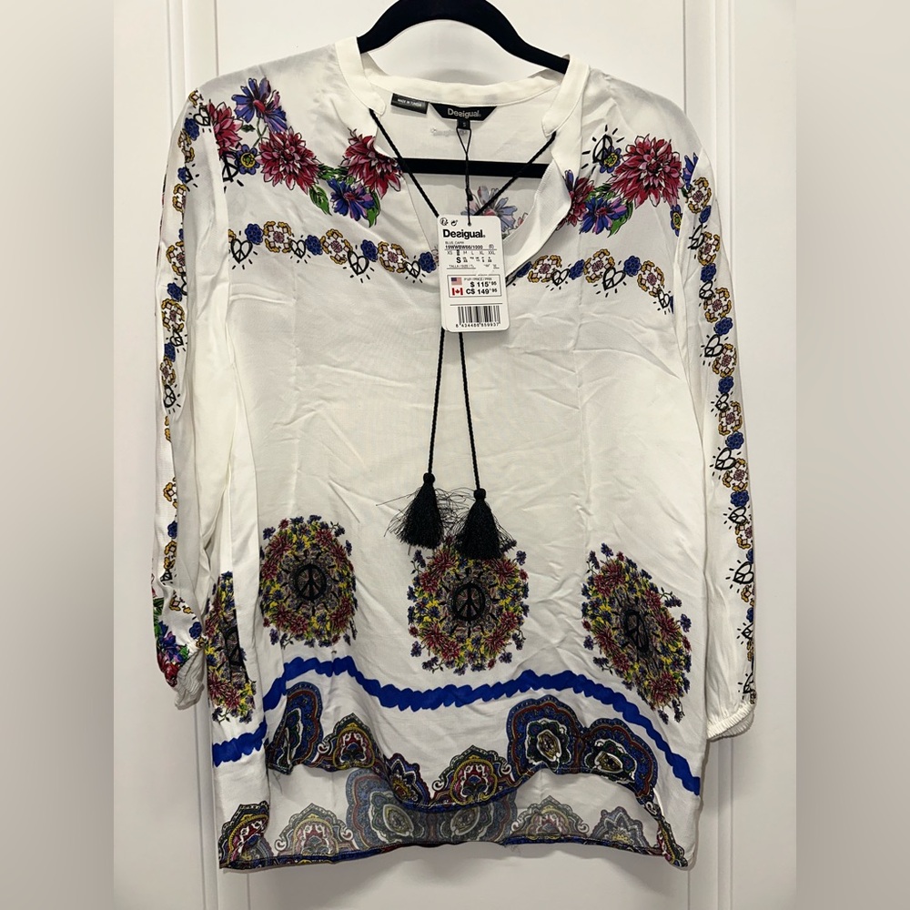 Desigual Embroidered Blouse Shirt Size Small NWT